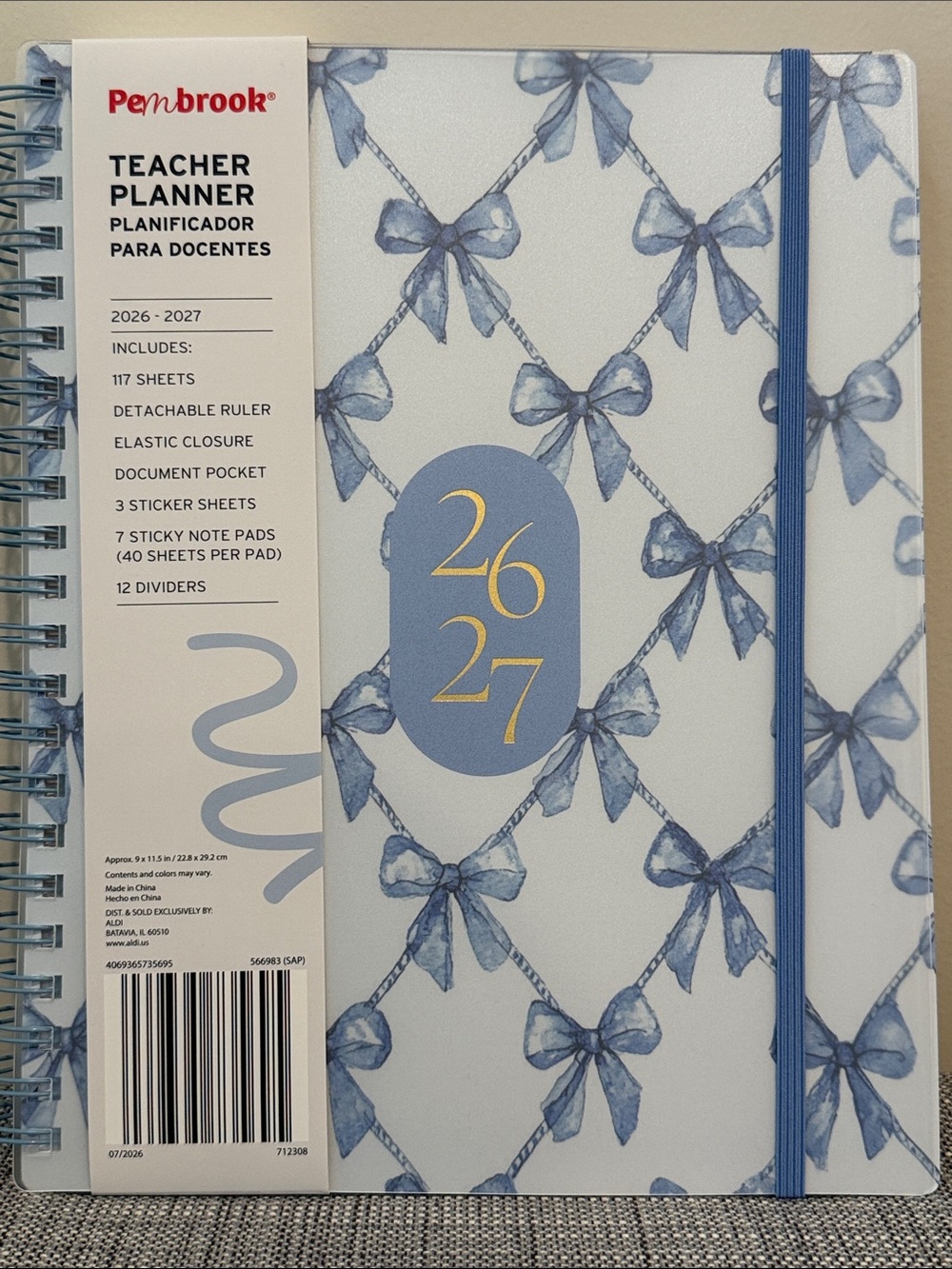 Pembrook teacher planner for 2026-2027 blue bows